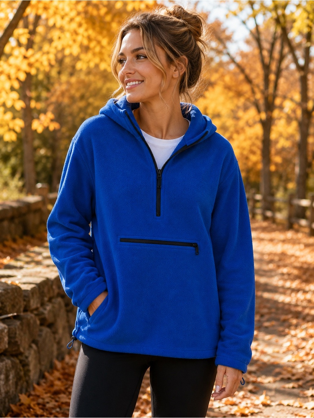 Express Cobalt Blue Half‑Zip Hooded Fleece Pullover